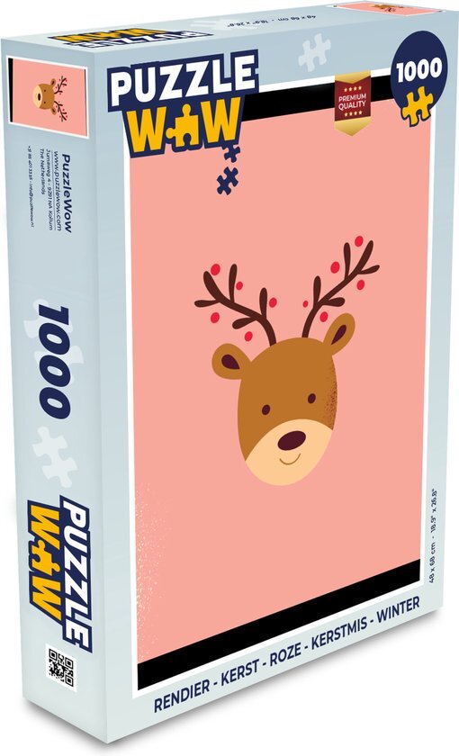 MuchoWow Puzzel Rendier - Kerst - Roze - Kerstmis - Winter - Legpuzzel - Puzzel 1000 stukjes volwassenen - Kerst - Cadeau - Kerstcadeau voor mannen, vrouwen en kinderen - Sinterklaas cadeautjes - Sinterklaas voor grote kinderen