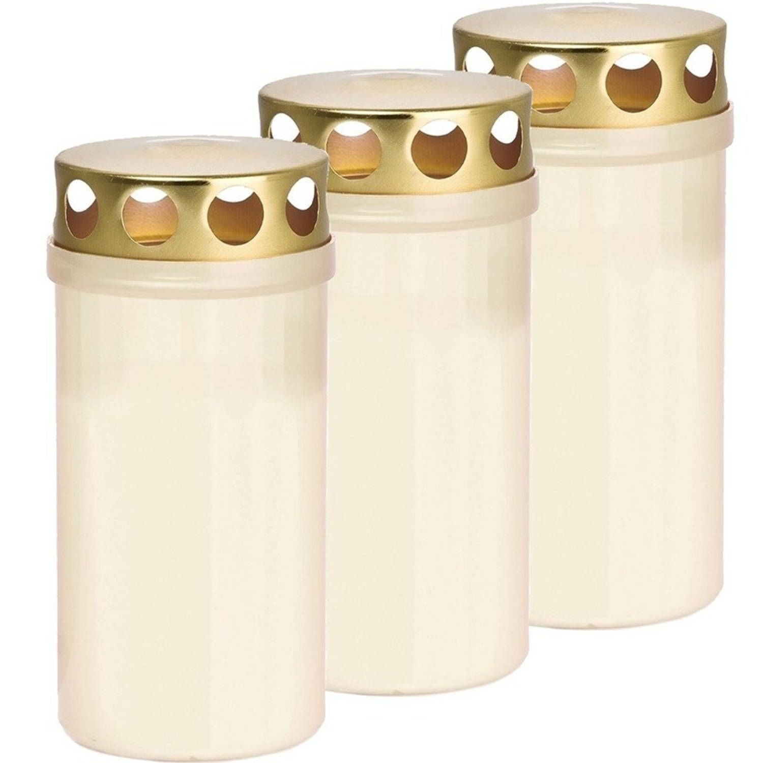 Trend Candles 3x Witte grafkaarsen/gedenklichten met deksel 6 x 12,6 cm 2 dagen - Gedenkkaars - Graflichten/herdenkingslichten
