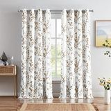 Melodieux Bloemengordijnen 160 cm lengte voor woonkamer, boerderij koffie abrikoos bloemenprint witte decoratieve tule gordijnen, 132 x 160 cm, 2 panelen