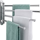 Relaxdays Wandhanddoekhouder met 4 zwenkbare stangen - RVS - Zilver