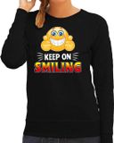 Bellatio Decorations Shoppartners Bv Funny emoticon sweater Keep on smiling zwart voor dames - Fun / cadeau trui XXL