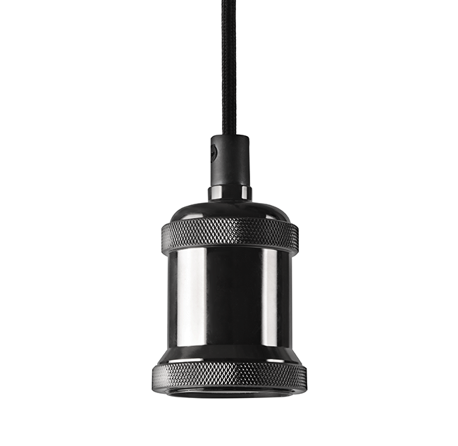 YPHIX® Lichtsnoer 120 cm zwart met E27 fitting en plafond afdekplaat
