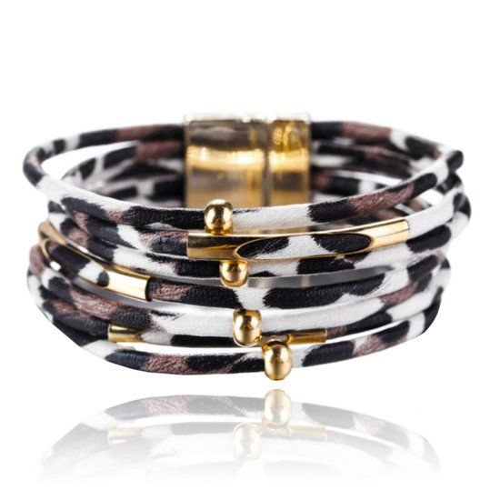 Deja Jewels Dierenprint multilayer dames armband in de kleuren goud en bruin