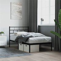 vidaXL Cadre de Lit avec Tête de Lit, Lit Simple avec Sommier à Lattes, Lit Adulte avec Rangement, Meuble de Chambre, Moderne, Noir 100x200 cm Métal