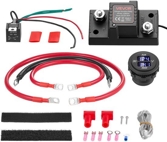 VEVOR Dubbele Accu-isolatierelais Kit, 12V, 80A, VSR Spanningsgevoelig Relais met Voltmeter, LCD-scherm, Accuschakelaar, Compatibel met Loodzuuraccu's, voor UTV, ATV