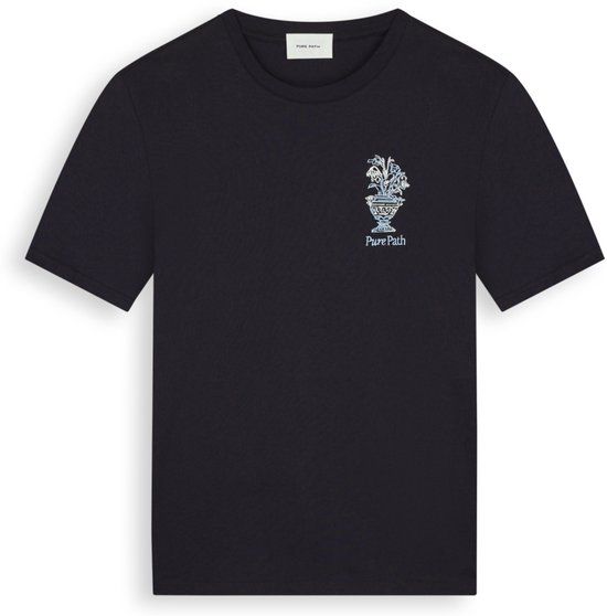 PURE PATH Embroidered Vase T-shirt Heren - Donkerblauw - Maat M