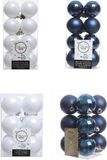 Decoris Kerstversiering kunststof kerstballen kleuren mix donkerblauw/winter wit 4 en 6 cm pakket van 80x stuks