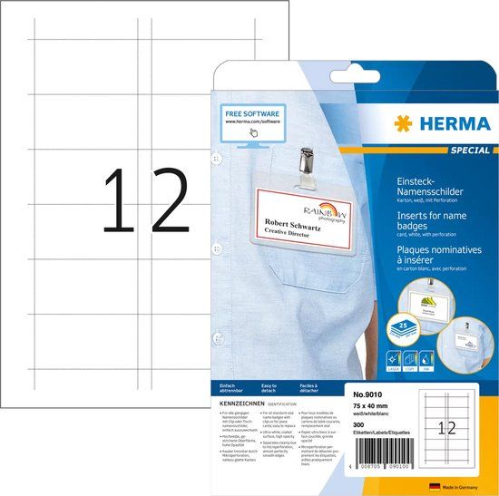Herma Namens-Einsteckschild. A4 75x40 mm wit Karton 300 St.
