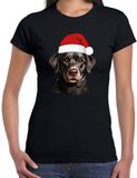 Bellatio Decorations Kerst T-shirt dames - honden - Labrador Retriever met kerstmuts - zwart - Kerstfeest XS