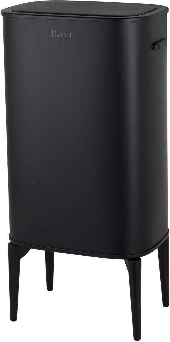 Bayt Prullenbak op pootjes - Prullenbak 60 Liter vuilniszakken - Vuilnisbak - Afvalbak - RVS - Zwart - 53L