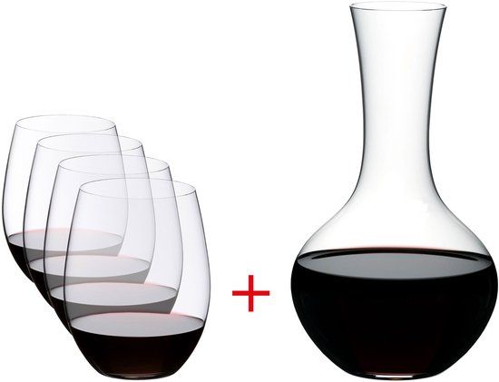 Riedel Rode Wijnglazenset O Wine - 4 stuks met Decanteerkaraf Syrah