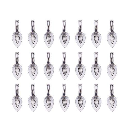 pandahall 50 stuks Legering Lijm-op Platte Pad Bails Hanger Cabochon Sieraden Bevindingen, Antiek Zilver, Bladvorm