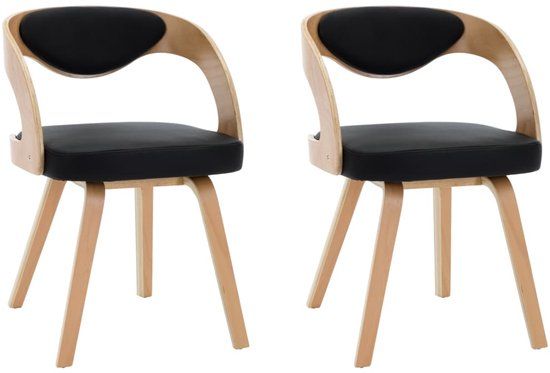 vidaXL Eetkamerstoelen 2 stuks Zwart en lichtbruin Hout en Kunstleer