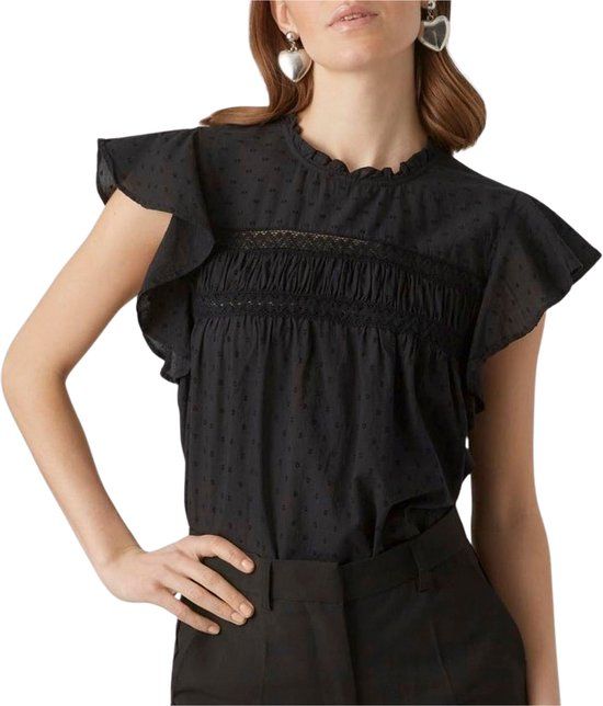 Vero Moda VMTRINE SL LACE TOP WVN NOOS - Black - Women's T-shirt - Size S