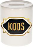 Bellatio Decorations Spaarpot met voornaam Koos - wit - met goud/zwart embleem - 8 x 9 cm - keramiek - met afsluitdop - cadeau verjaardag