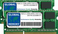 GLOBAL MEMORY 4GB DDR3 1333MHz PC3-10600 SODIMM RAM KIT