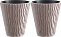 Prosperplast Plantenpot/bloempot Sand Waves - 2x - buiten/binnen - kunststof - beige - D30 x H33 cm - met binnenpot