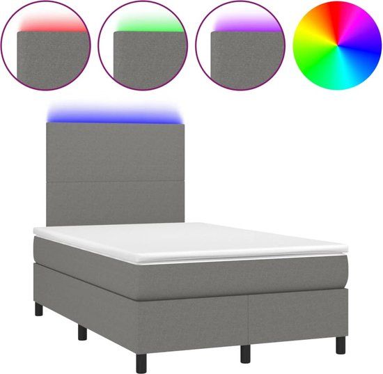 vidaXL Boxspring met matras en LED, stof, donkergrijs, 120x200 cm