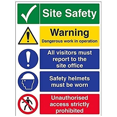 VSafety 6C021BL-R Multi Hazard Site Safety/Safety Helmets Waarschuwingsbord - 450x600mm