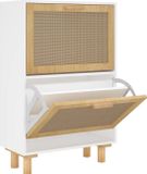 vidaXL Schoenenkast 52x25x80 cm bewerkt hout en natuurlijk rattan wit