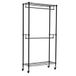 Amazon Basics Dubbele kledingstang, open met wielen en in hoogte verstelbare planken, maximaal gewicht 181 kg, zwart, 35,5 x 91,4 x 183 cm (l x b x h)