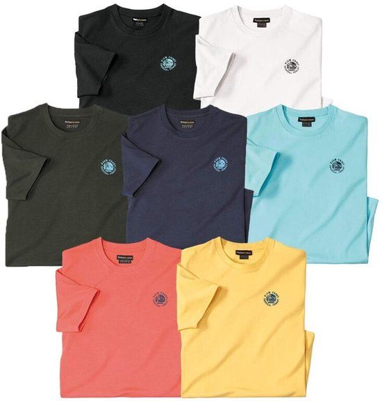 ATLAS FOR MEN - Set van 7 effen T-shirts Palm Coast - Heren - Verkrijgbaar in grote maten - XL