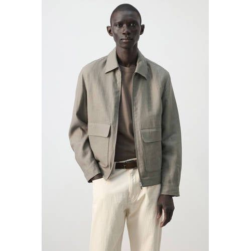 Mango Man jack met linnen taupe