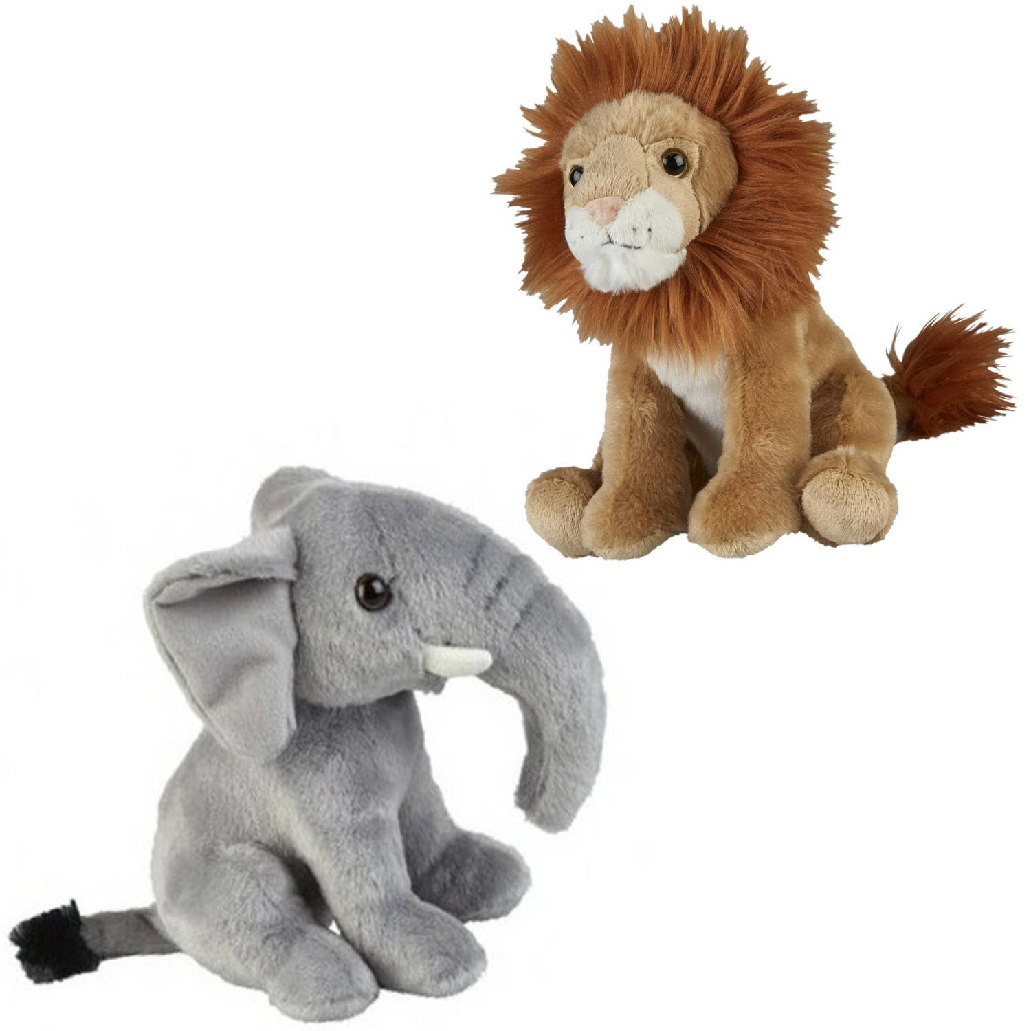 Ravensden knuffeldieren set leeuw en olifant pluche knuffels 18 cm - knuffeldier