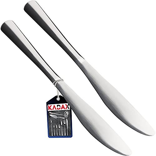 KADAX Keukenmes van roestvrij staal, set van 2, tafelmes, keukenmes met hoogglanseffect, minimalistisch mes, fruitmes, menumes, dessertmes (L: 22,5 cm, zilver)