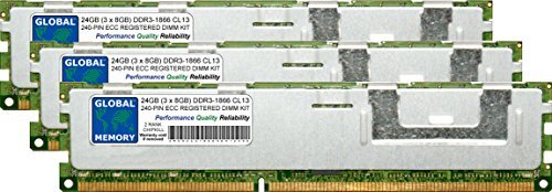 GLOBAL MEMORY 24GB (3 x 8GB) DDR3 1866MHz PC3-14900 240-PIN ECC GEREGISTREERD DIMM (RDIMM) GEHEUGEN RAM KIT VOOR SERVERS/WERKSTATIONS/MOEDERBORDEN (6 RANK KIT CHIPKILL)