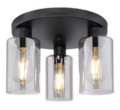 Globo Hadera Plafondlamp Zwart Glas Smoke Glas E27 34cm