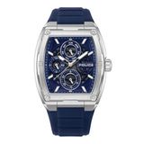 Police PEWJQ0004502 Creed Heren Polshorloge Blauw Siliconen Band Staal Zilverkleurig Kwarts Analoog