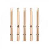 Gear4music 7A Wood Tip Hickory Drumsticks, 5 Pack