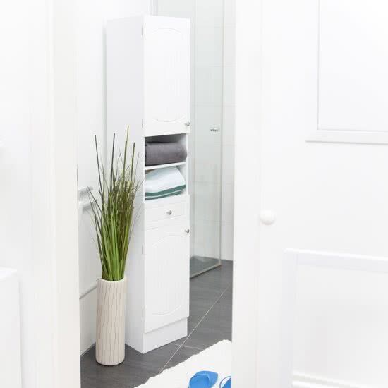 Relaxdays badkamerkast hoog wit - kast hout - opbergkast badkamer - MDF - met lades