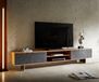 Teele meuble TV ardoise naturelle acacia 240 cm 4 portes pied flottant acier inoxydable