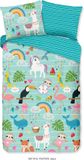 Good Morning dekbedovertrek dieren en regenbogen - 1 persoons 140x200/220 cm - Aqua - 100% Katoen renforcé