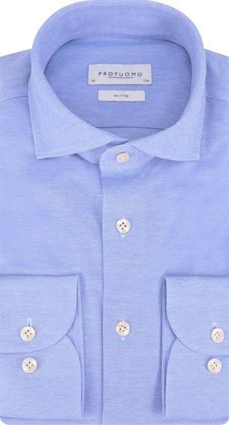 Profuomo Knitted Mercerised Overhemd Heren - Blauw - Maat M