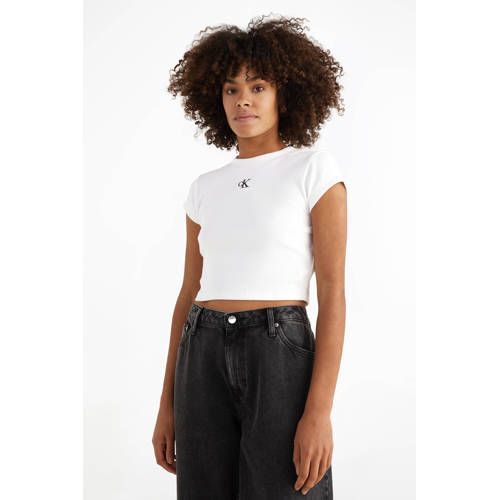 CALVIN KLEIN JEANS cropped t-shirt met logo wit