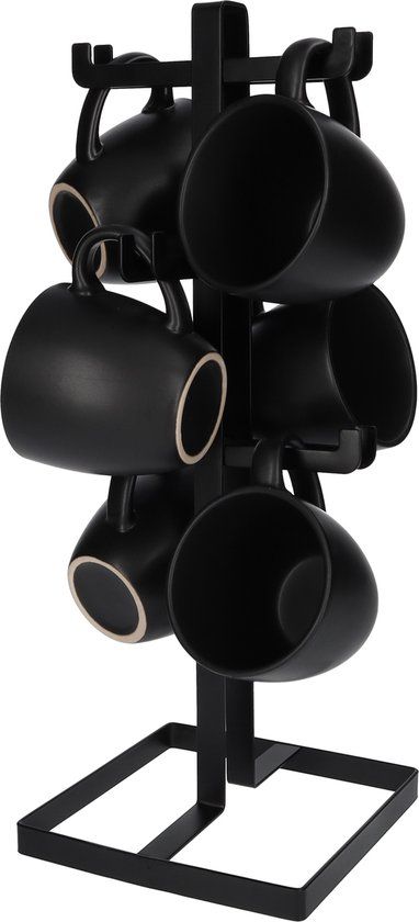 QUVIO Mokkenrek - Mokken houder - Mokkenboom - Kopjesrek - Zwart - Metaal - Staand - 14,5 x 14,5 x 38 cm