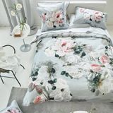 Bedrukt DESIGNERS GUILD Peonia Grande Dekbedovertrek Katoen Satijn Print Grijs 260 x 240 cm
