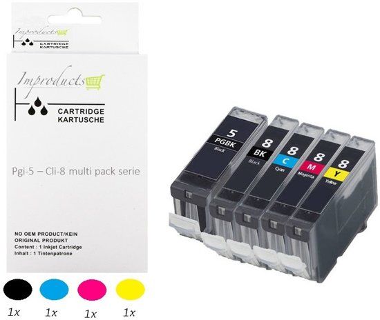 Improducts Huismerk Inktcartridge Alternatief Canon PGI-5 / CLI-8 Inktcartridge Multipack van 5 stuks