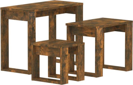 vidaXL 3-delige Tafeltjesset bewerkt hout gerookt eikenkleurig
