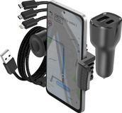 Avizar, Adaptateur de voiture avec port de chargement USB-C + câble 3-en-1 + support de téléphone, noir