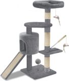 VOUNOT Krabpaal, stabiele kattenboom, klimboom voor katten, met platforms, holle sisaltouw, 115 cm, grijs