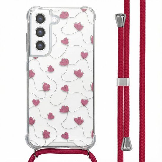 imoshion Hoesje - Geschikt voor Samsung Galaxy S21 FE - Design Hoesje met Koord - Dusty Rose Connected Hearts