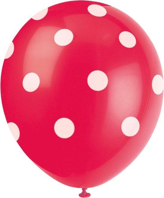 Unique Haza Original Ballonnen Gestippeld Rood/wit 30 Cm 6 Stuks