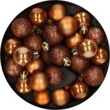Decoris Mini kerstballen - 28x st - kaneel bruin - D3 cm - kunststof