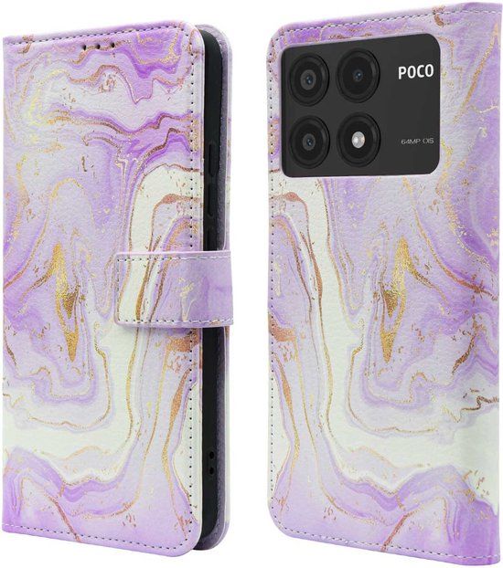 iMoshion Book Case hoesje voor Xiaomi Poco X6 Pro 5G - Paars / Purple Marble - Met pasjeshouder
