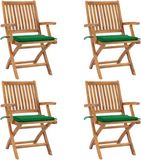 vidaXL Fauteuils pliants avec coussins, set de 4, bois de teck massif