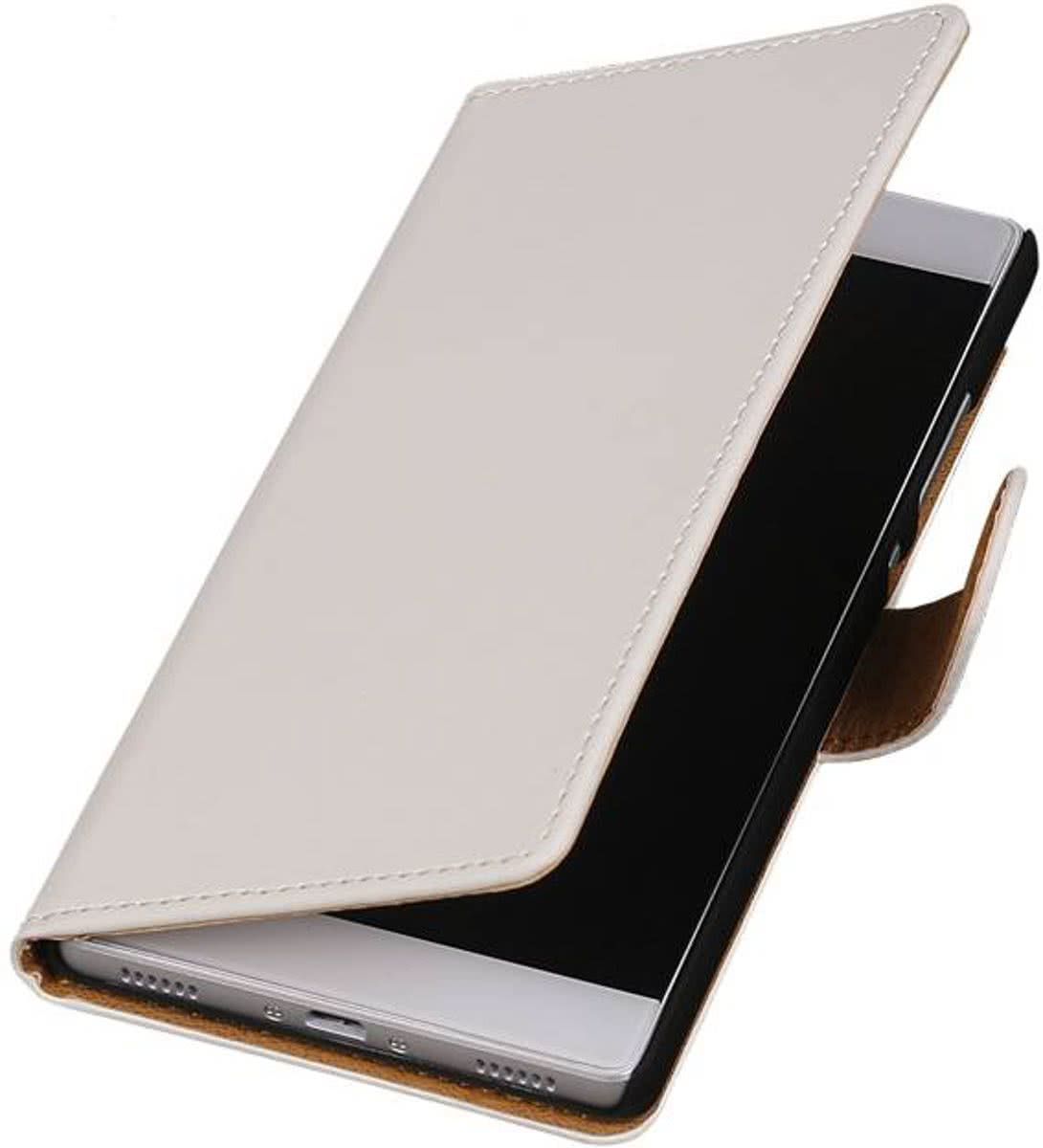 Huawei P8 Book Case - Effen Wit - Booktype hoesje met opbergvakjes